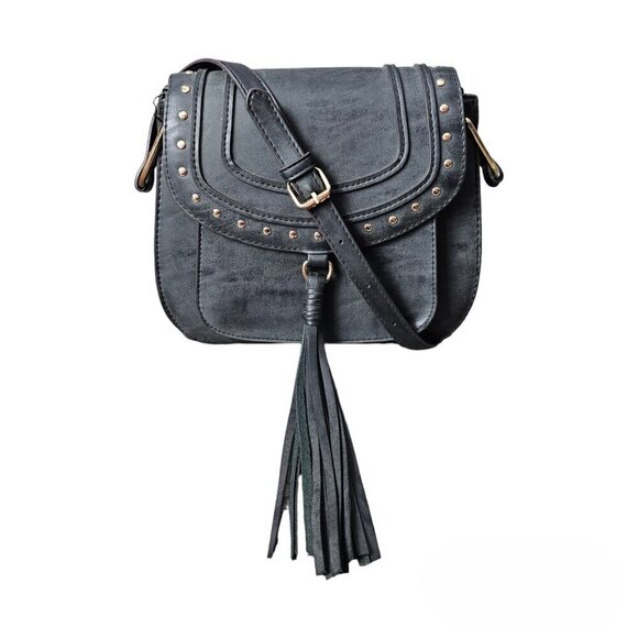 Franco Sarto Rex Tassel Saddle Gray Boho Crossbody Bag - Picture 1 of 15